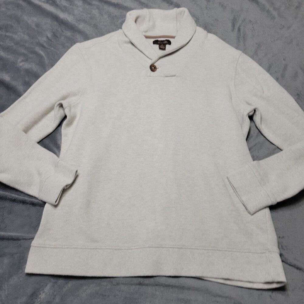 Tasso Elba Sweater Men Medium Pullover Biege Long Sleeve Shirt Cotton Collar Top
